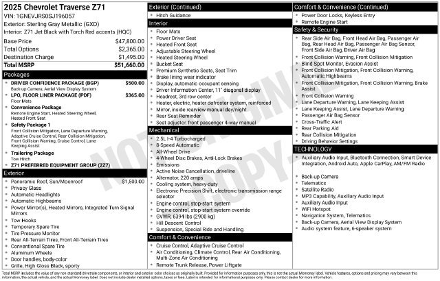 Certified 2025 Chevrolet Traverse Z71 w/ Driver Confidence Package AWD/4WD image 42
