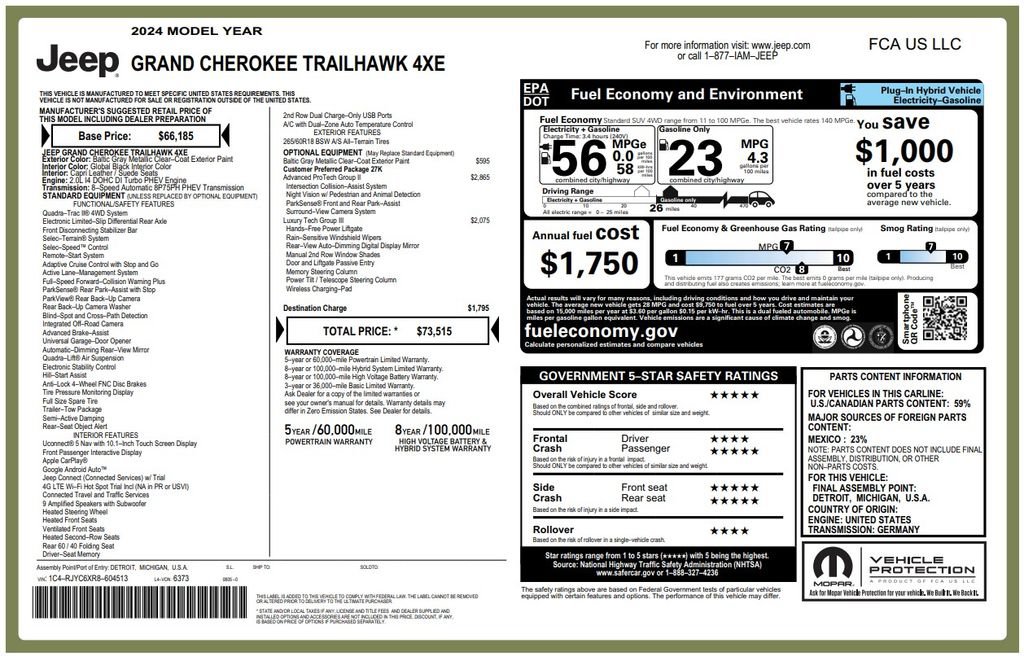 Used 2024 Jeep Grand Cherokee Trailhawk w/ Advanced Protech Group II AWD/4WD image 5