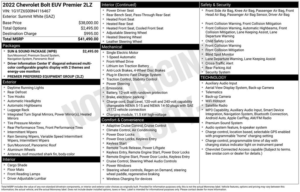 Used 2022 Chevrolet Bolt EUV Premier w/ Sun & Sound Package FWD image 8