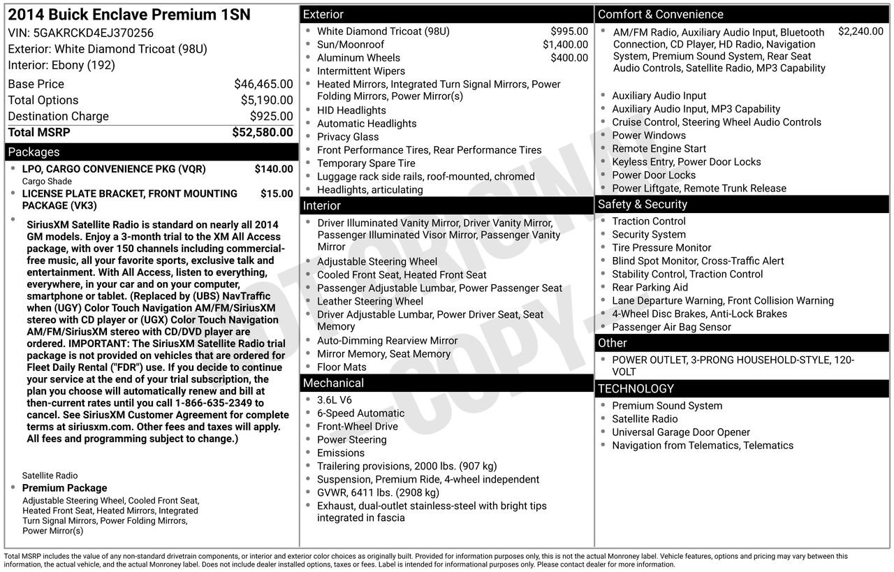 Used 2014 Buick Enclave Premium w/ LPO, Cargo Convenience Pkg FWD image 2