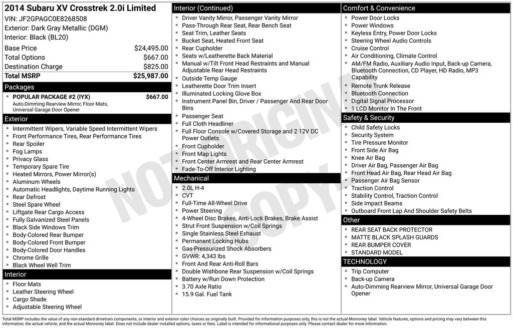 Used 2014 Subaru Crosstrek 2.0i Limited w/ Popular Package #2 AWD/4WD image 39