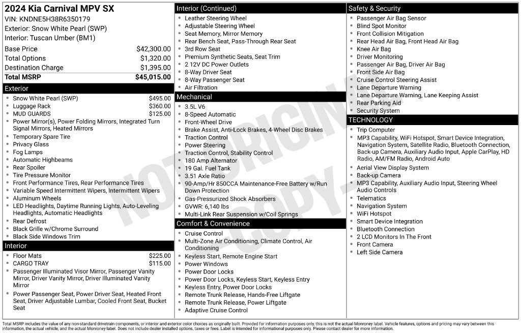 Used 2024 Kia Carnival SX FWD image 15