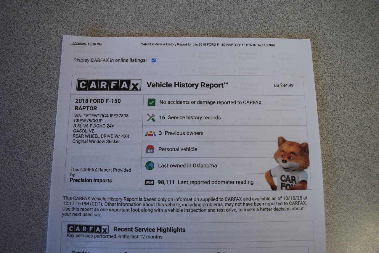 Used 2018 Ford F150 Raptor w/ Equipment Group 802A Luxury image 74