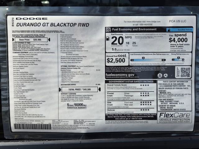 New 2026 Dodge Durango GT w/ Blacktop Package RWD image 3