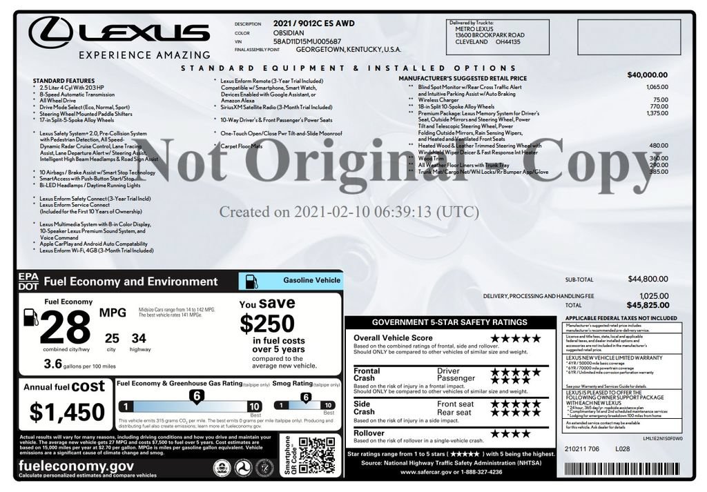 Used 2021 Lexus ES 250 w/ Premium Package AWD/4WD image 6