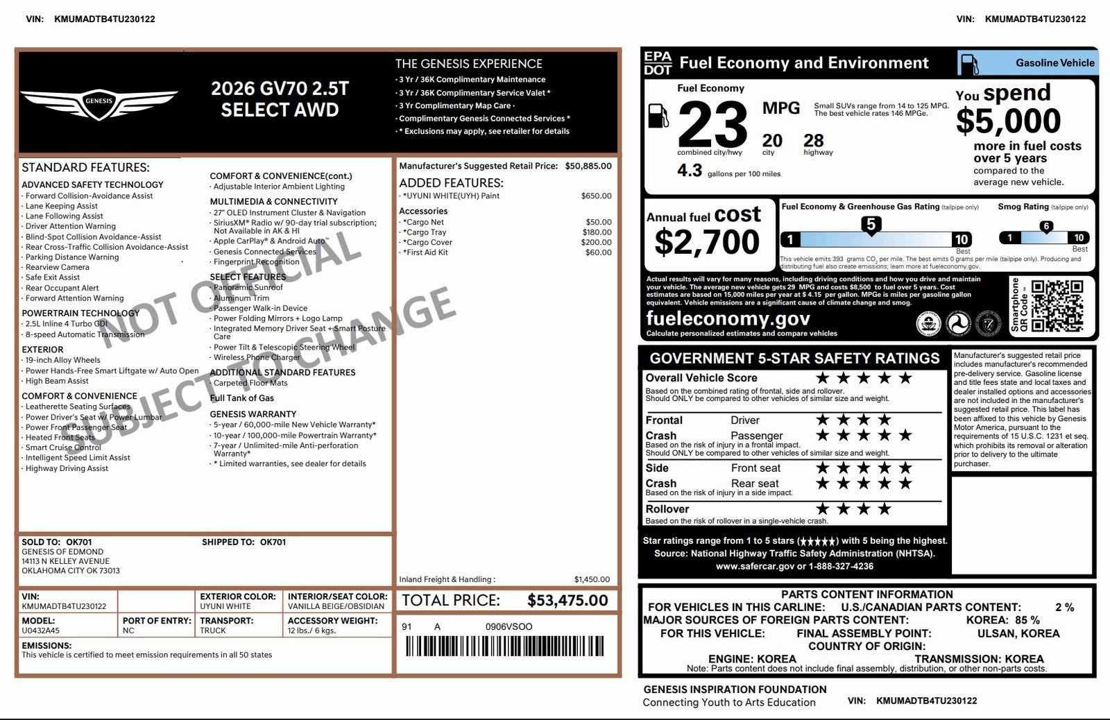 Certified 2026 Genesis GV70 2.5T Select image 3