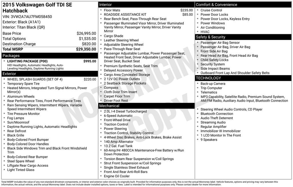 Used 2015 Volkswagen Golf TDI SE w/ Lighting Package FWD image 3