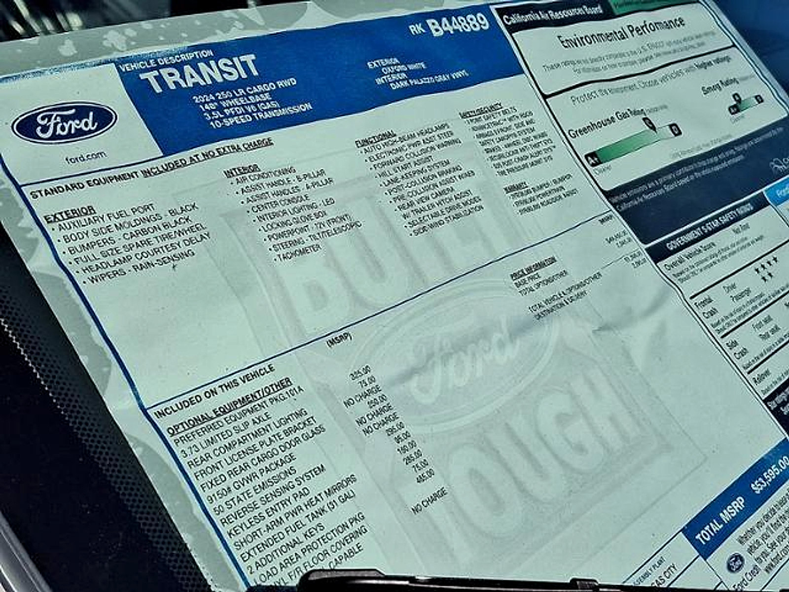 New 2024 Ford Transit 250 Low Roof w/ Load Area Protection Package RWD image 14