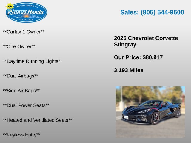 Used 2025 Chevrolet Corvette Stingray Preferred Conv w/ Z51 Performance Package RWD image 10