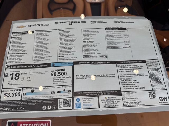 New 2027 Chevrolet Corvette Stingray Convertible w/ 3LT RWD image 11