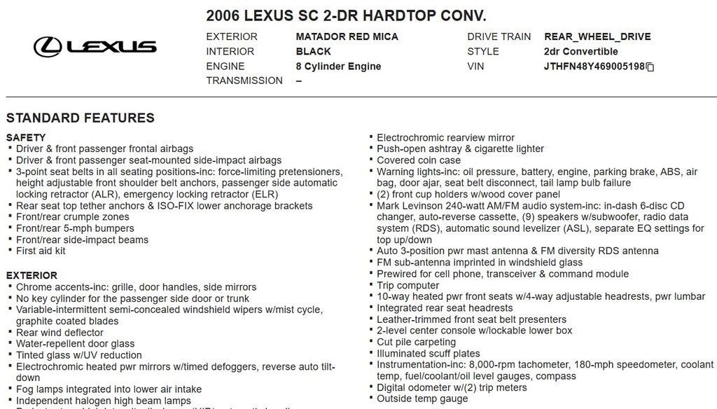 Used 2006 Lexus SC 430 Convertible RWD image 11