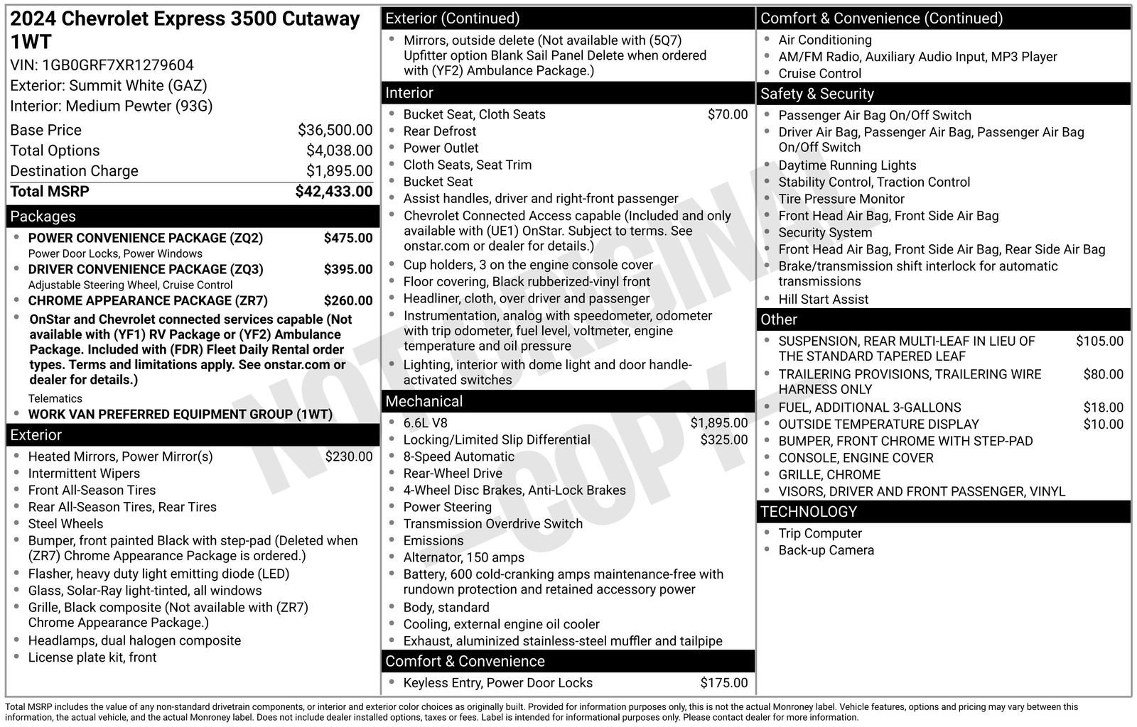 New 2024 Chevrolet Express 3500 w/ Power Convenience Package RWD image 10