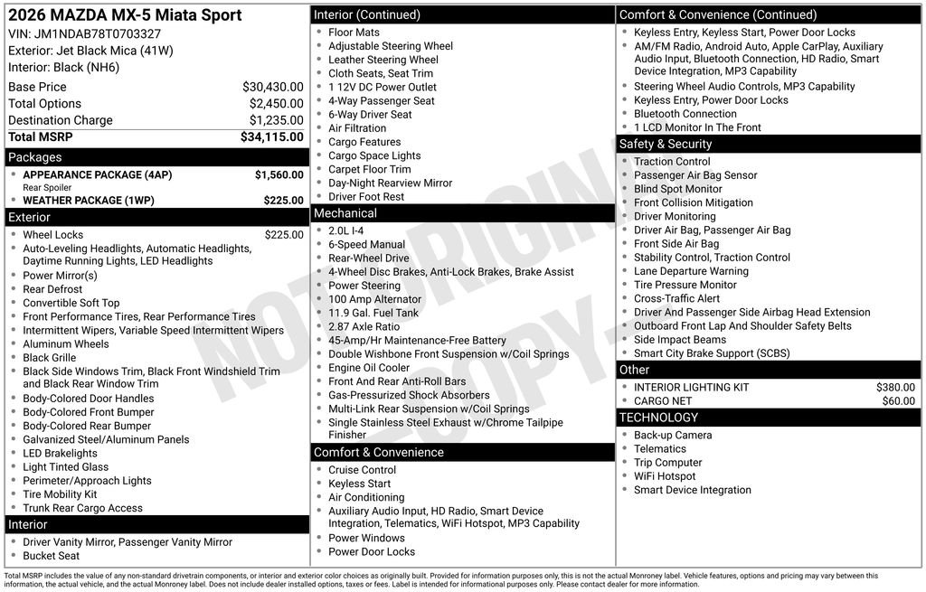 Used 2026 MAZDA MX-5 Miata Sport w/ Appearance Package RWD image 3