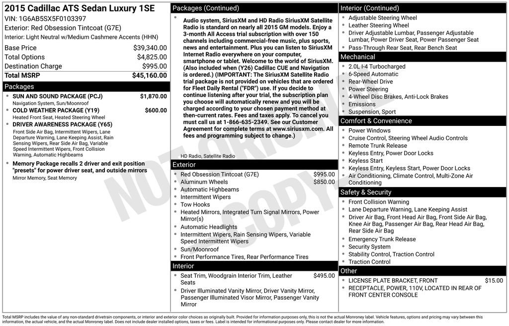 Used 2015 Cadillac ATS Luxury w/ Sun And Sound Package RWD image 6
