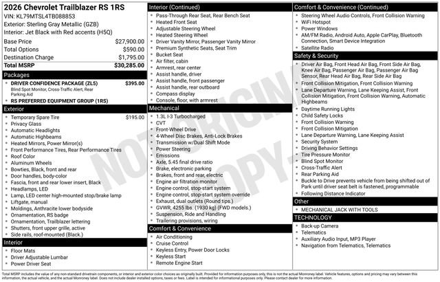 New 2026 Chevrolet TrailBlazer RS w/ Driver Confidence Package image 4