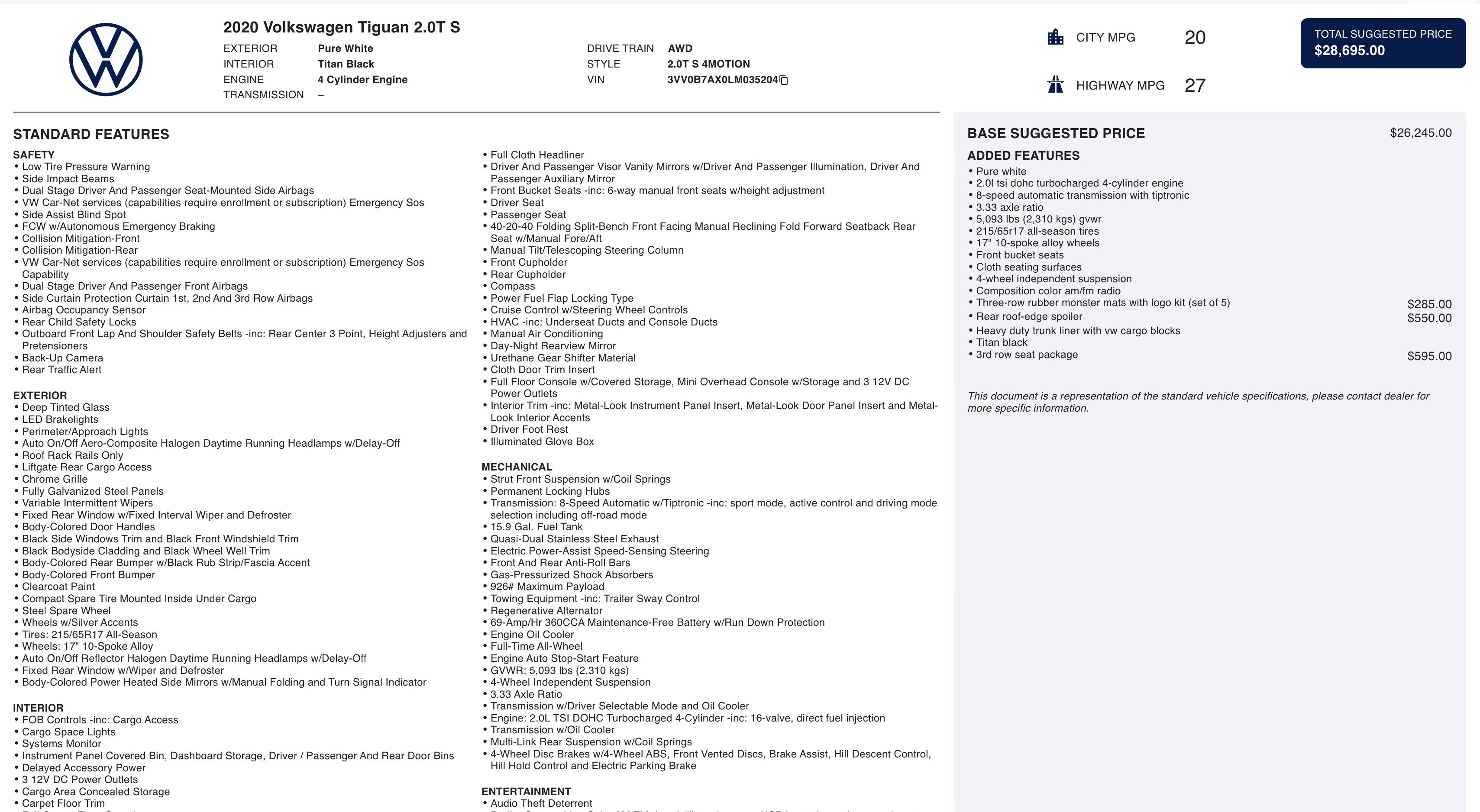 Used 2020 Volkswagen Tiguan S image 3