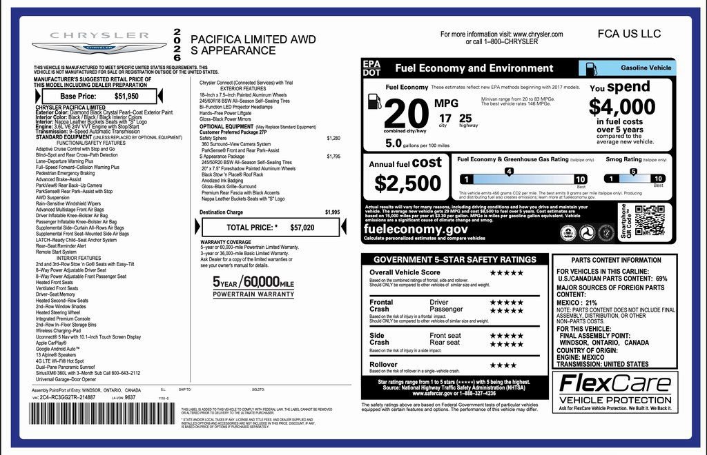 New 2026 Chrysler Pacifica Limited w/ S Appearance Package image 2