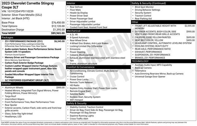 Used 2023 Chevrolet Corvette Stingray Premium Cpe w/ Z51 Performance Package image 1