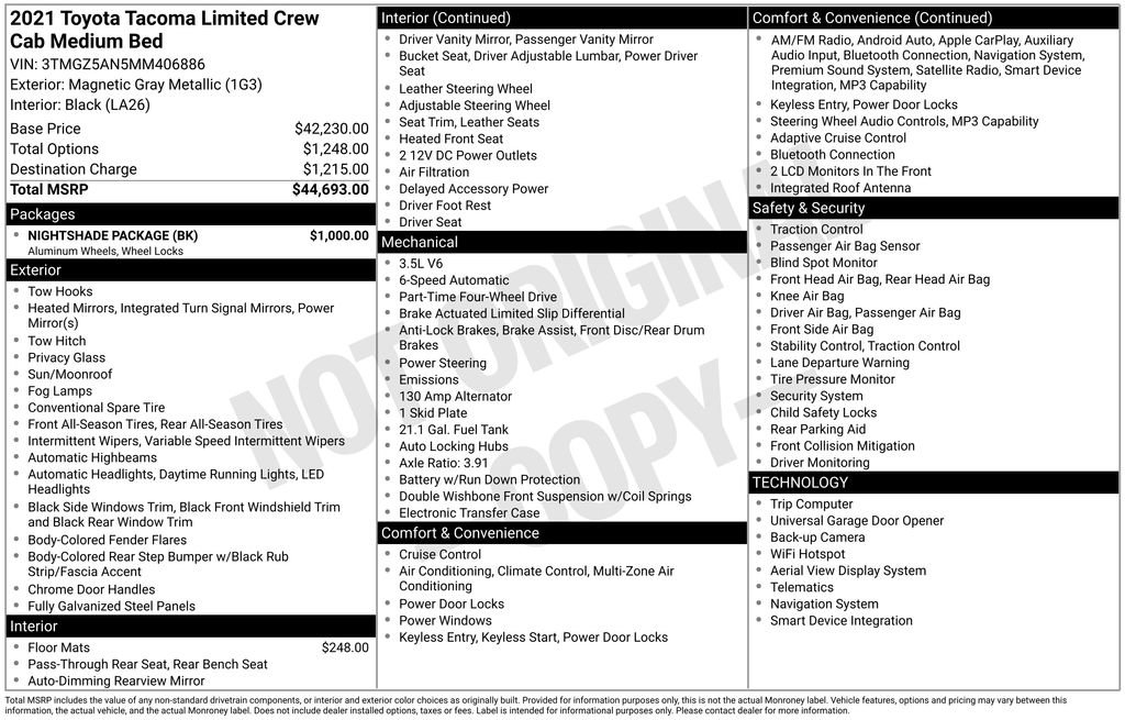 Certified 2021 Toyota Tacoma Limited w/ Nightshade Package image 29