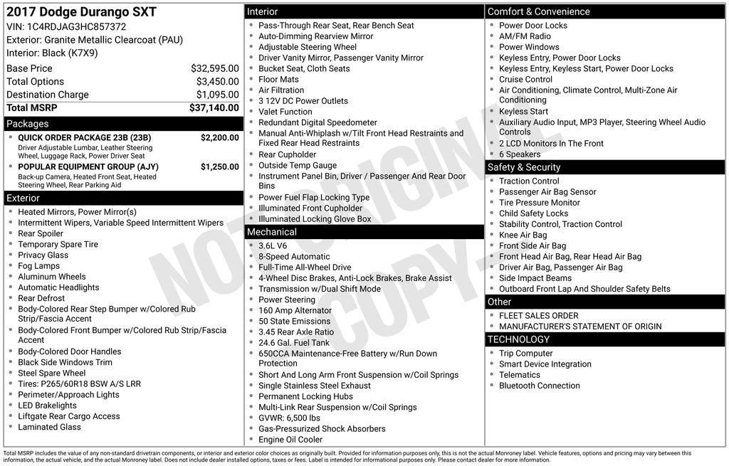 Used 2017 Dodge Durango SXT w/ Quick Order Package 23B image 9