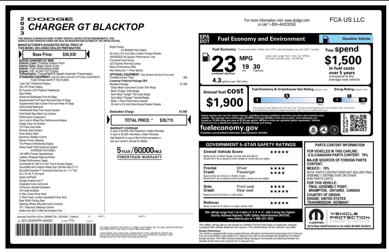 Used 2023 Dodge Charger GT w/ Blacktop Package RWD image 4