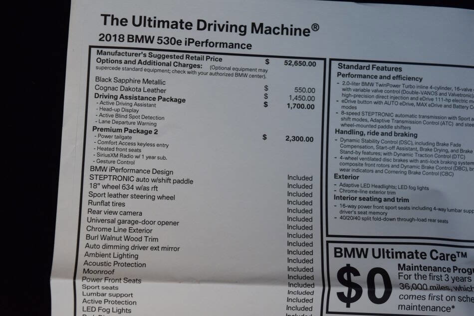 Used 2018 BMW 530e w/ Premium Package 2 RWD image 81
