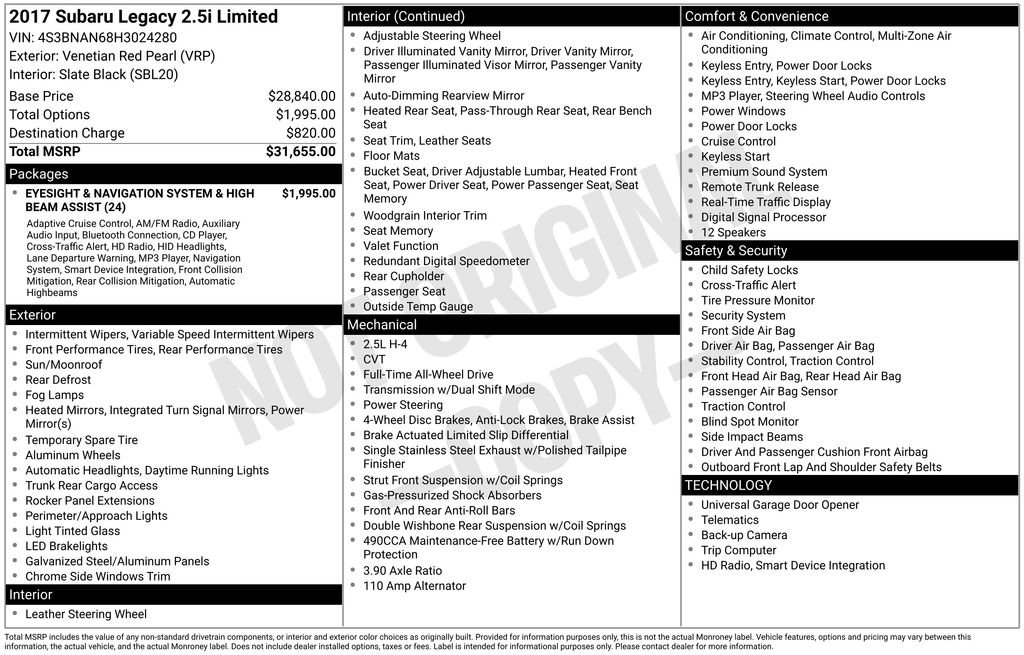 Used 2017 Subaru Legacy 2.5i Limited image 6