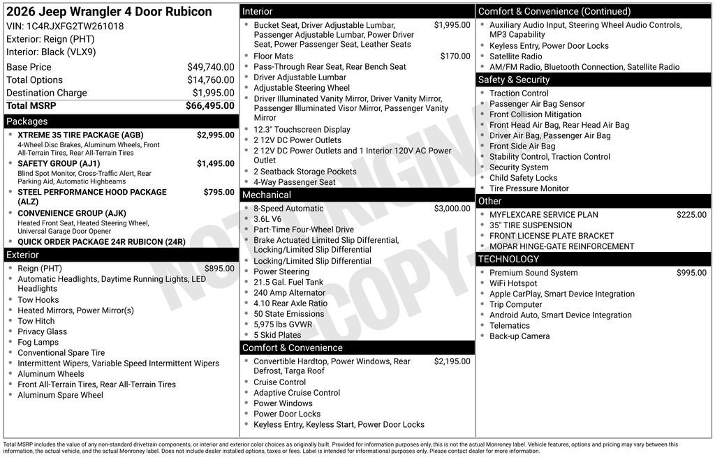 New 2026 Jeep Wrangler Unlimited Rubicon w/ Xtreme 35 Tire Package AWD/4WD image 4