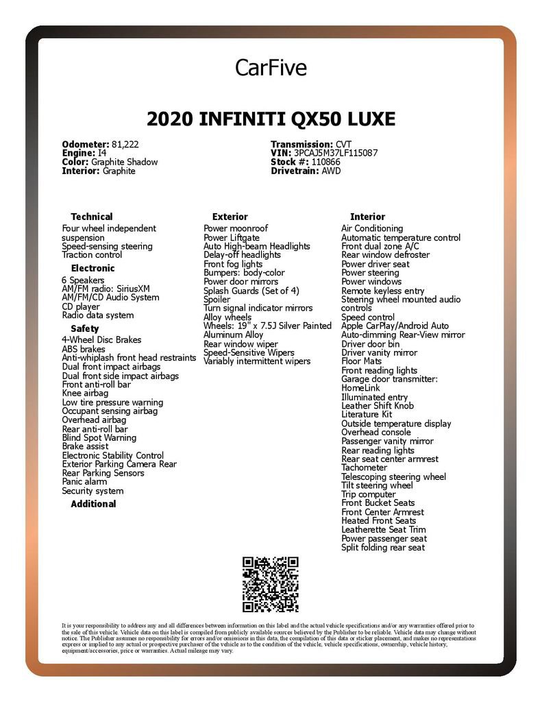 Used 2020 INFINITI QX50 Luxe w/ Navigation Package AWD/4WD image 30