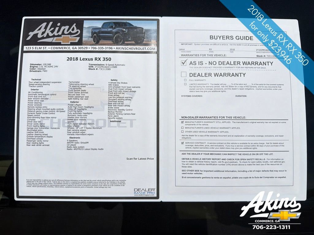 Used 2018 Lexus RX 350 FWD w/ Premium Package image 11