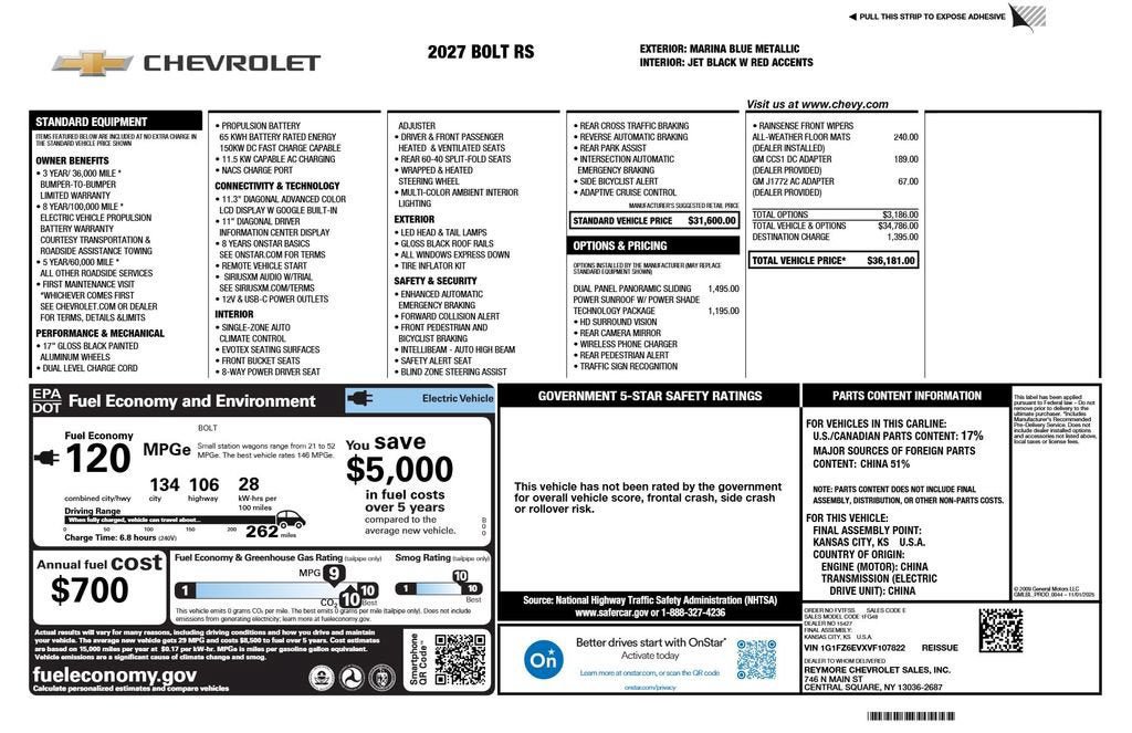 New 2027 Chevrolet Bolt RS w/ Technology Package FWD image 4