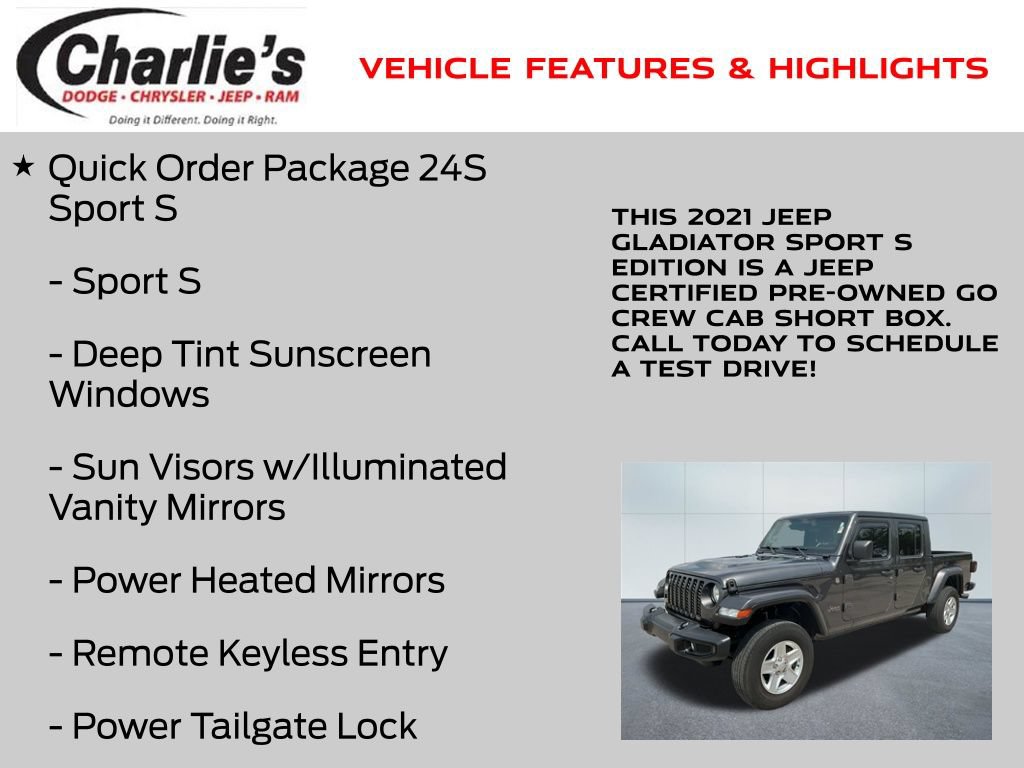 Certified 2021 Jeep Gladiator Sport AWD/4WD image 7