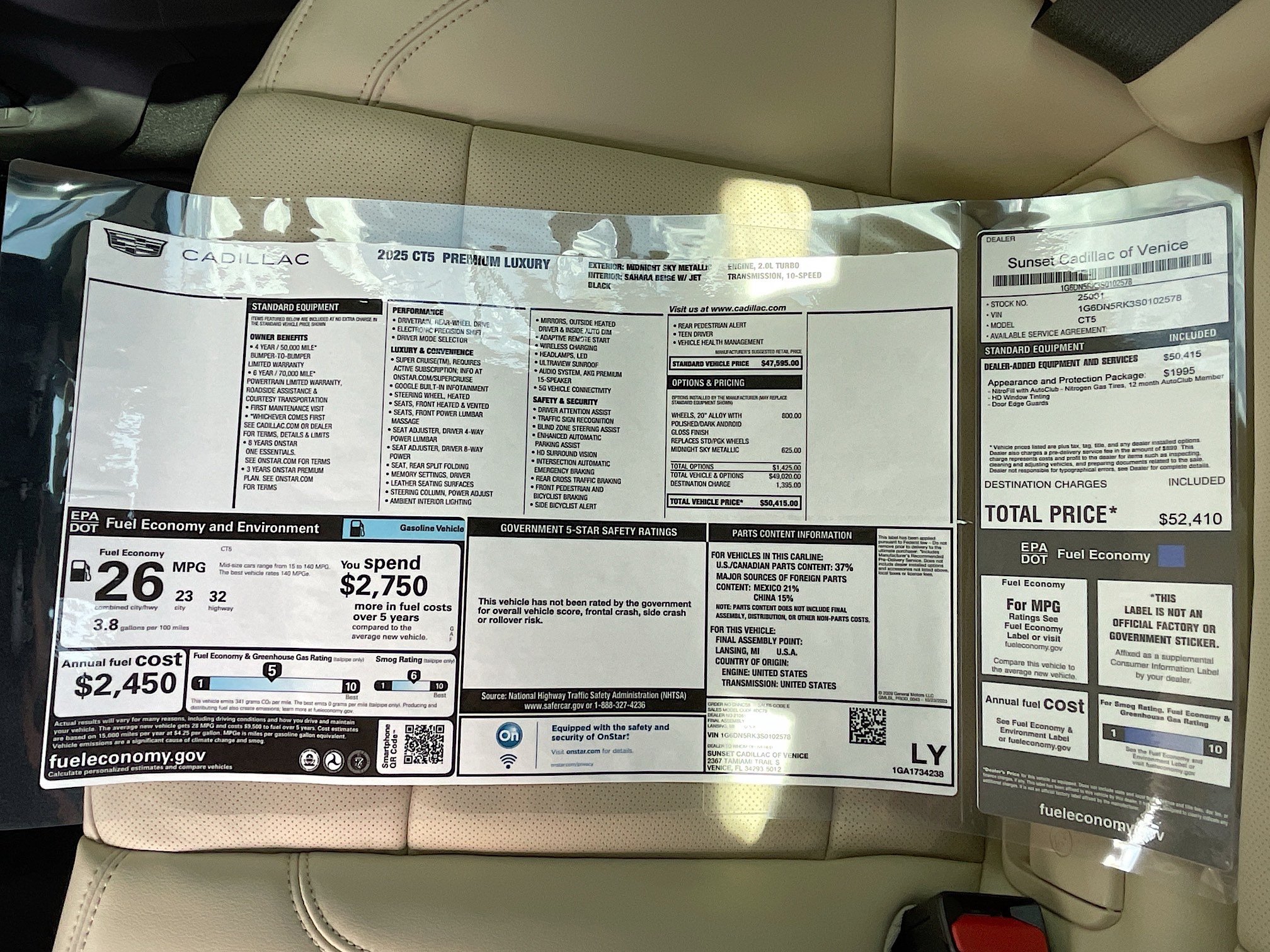 New 2025 Cadillac CT5 Premium Luxury w/ Sun And Sound Package RWD image 18