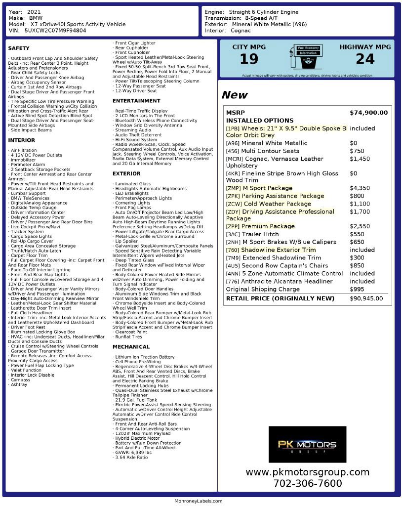 Used 2021 BMW X7 xDrive40i w/ M Sport Package image 96