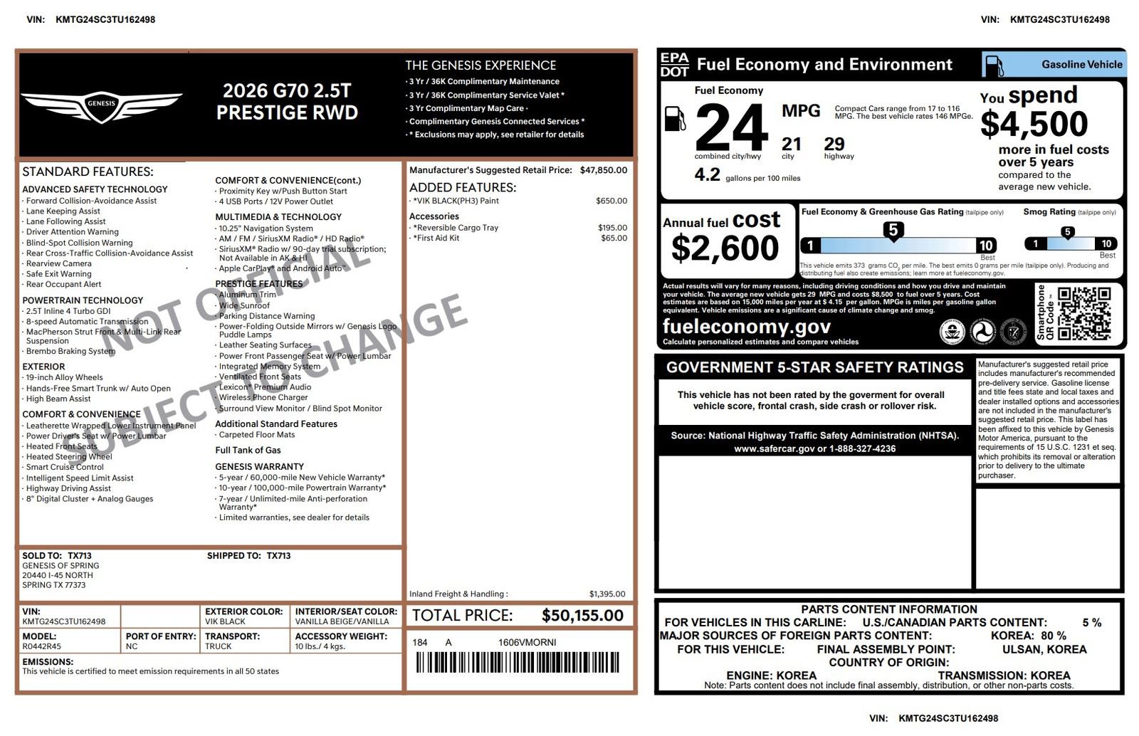 Certified 2026 Genesis G70 2.5T Prestige image 3
