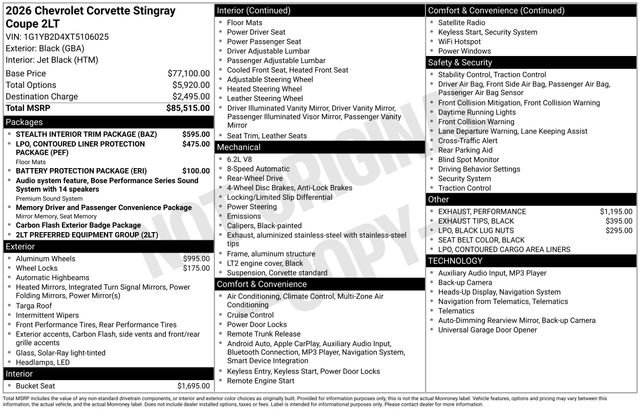 New 2026 Chevrolet Corvette Stingray Preferred Cpe w/ Stealth Interior Trim Package image 3