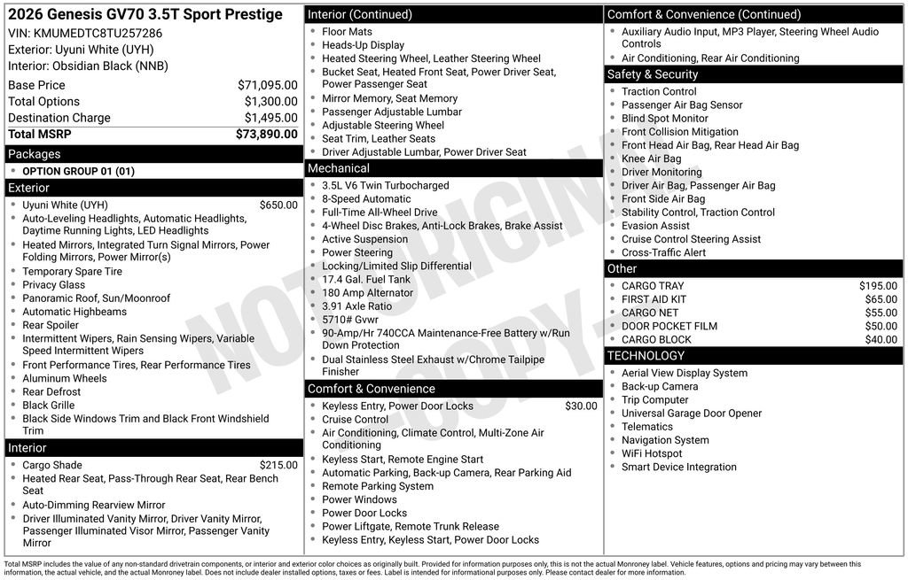 New 2026 Genesis GV70 3.5T Sport Prestige AWD/4WD image 2