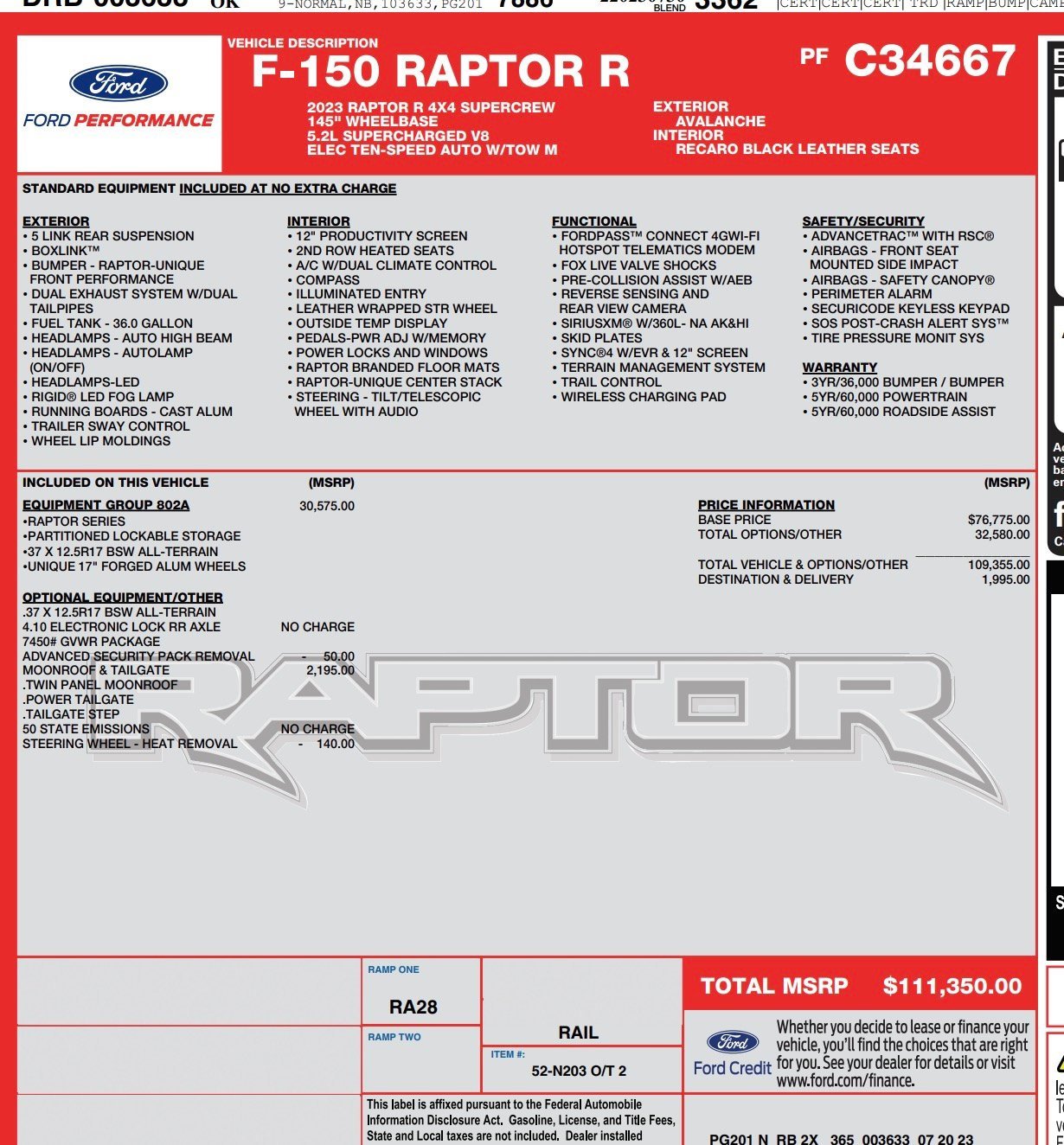 Used 2023 Ford F150 Raptor w/ Equipment Group 802A Raptor R image 2