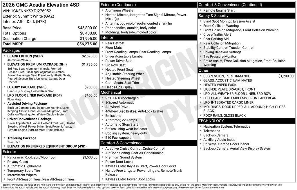 New 2026 GMC Acadia Elevation w/ Black Edition AWD/4WD image 55
