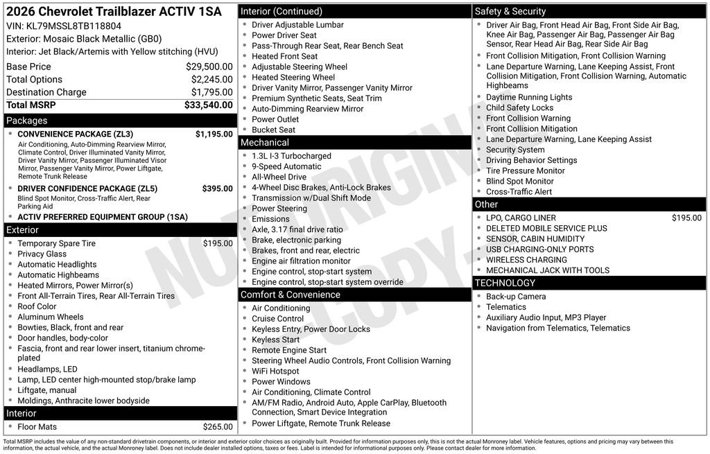 New 2026 Chevrolet TrailBlazer ACTIV w/ Convenience Package AWD/4WD image 9