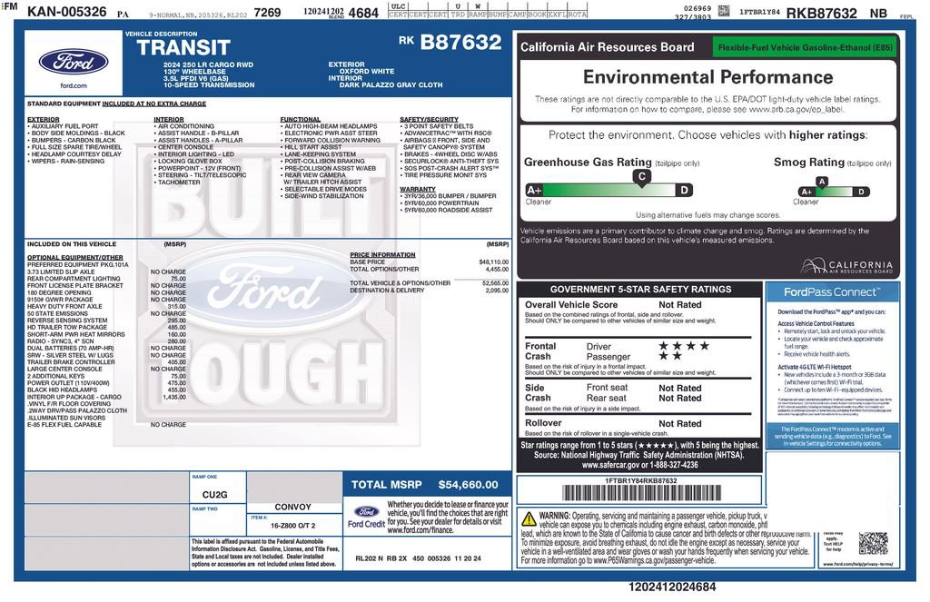 New 2024 Ford Transit 250 Low Roof w/ Interior Upgrade Package