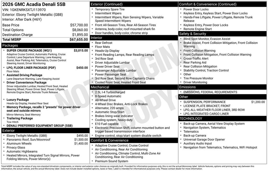 New 2026 GMC Acadia Denali w/ Super Cruise Package image 6