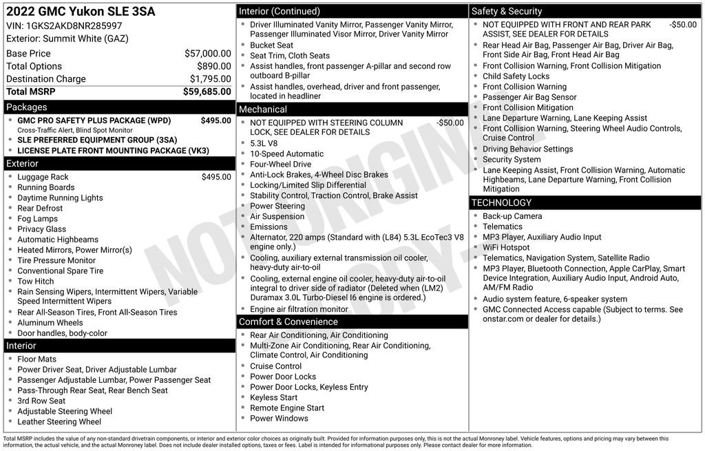 Used 2022 GMC Yukon SLE w/ Gmc Pro Safety Plus Package AWD/4WD image 2