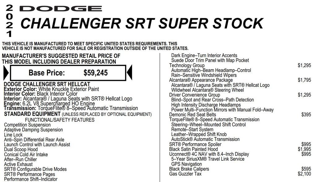 Used 2021 Dodge Challenger SRT Super Stock RWD image 17