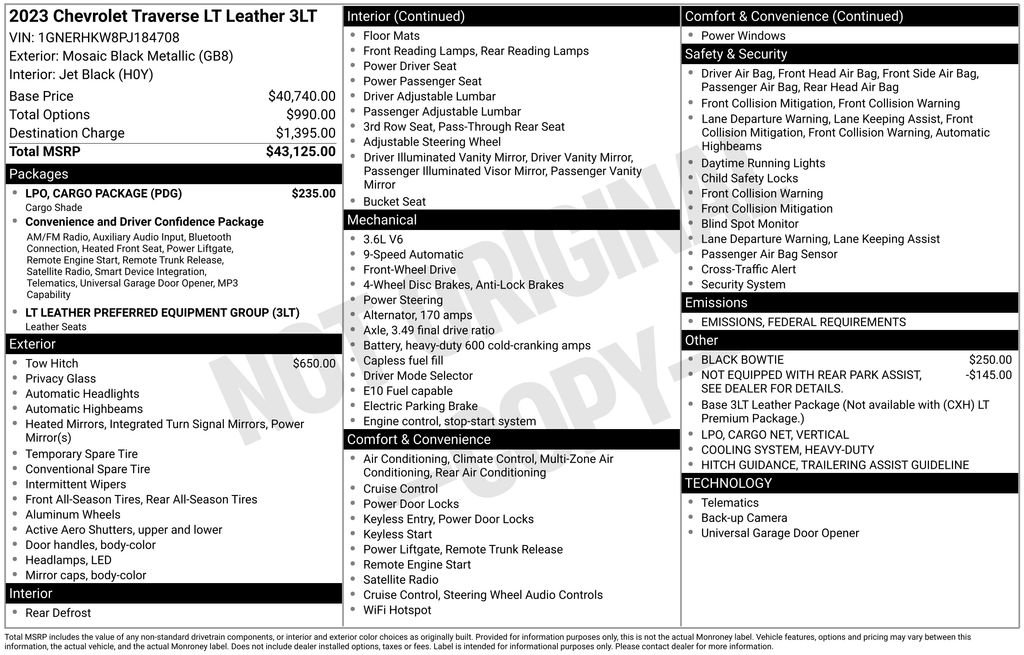 Used 2023 Chevrolet Traverse LT w/ LPO, Cargo Package image 3