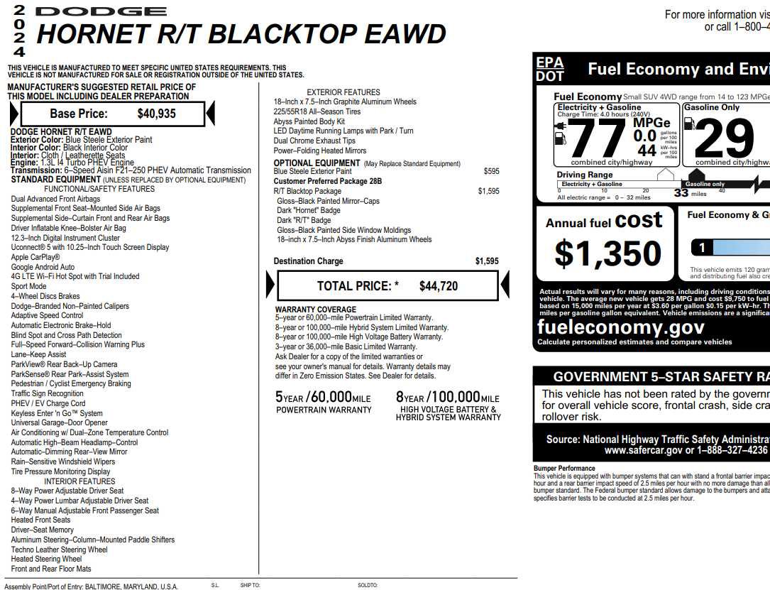 New 2024 Dodge Hornet R/T w/ R/T Blacktop Package image 28