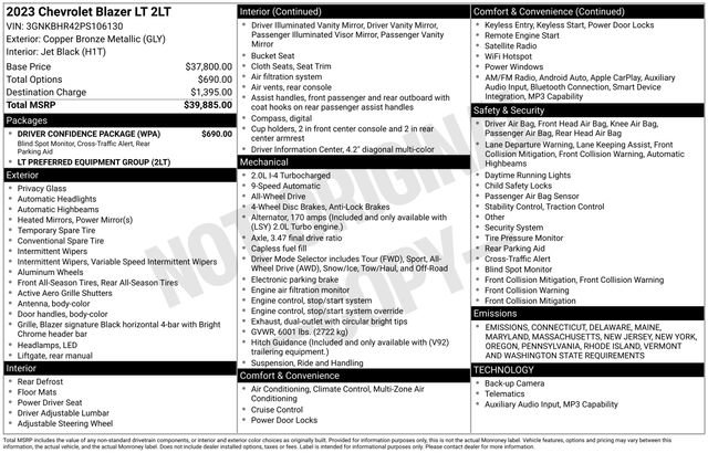 Certified 2023 Chevrolet Blazer LT w/ Driver Confidence Package image 34