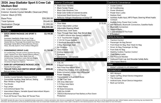 New 2026 Jeep Gladiator Sport AWD/4WD image 7