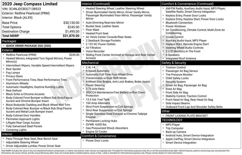 Used 2020 Jeep Compass Limited image 39