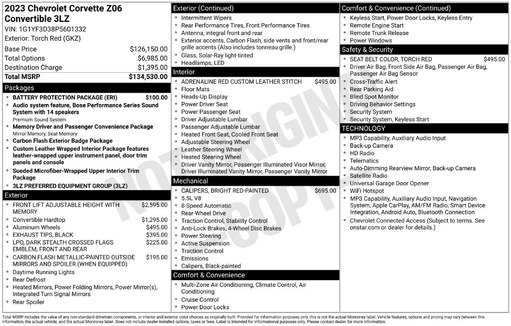 Used 2023 Chevrolet Corvette Z06 w/ Battery Protection Package RWD image 3